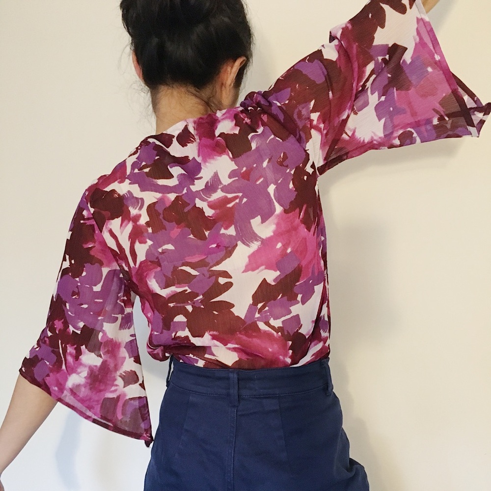 Sheer Printed Top with Bell Sleeves